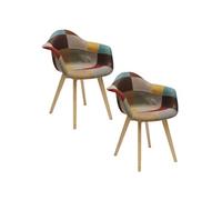 Toilinux - 2 Fauteuils design scandinave Patchwork - Marron