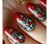 2. Faux Ongles Ovales À Paillettes Rouges De Noël 24 Pièces Art Press Ons Pour Les Célébrations Festives Facile À Appliquer Faux Ongles Festifs