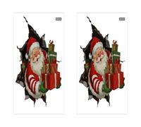 2 Festival Autocollant Mural Créatif De Noel, Santa Claus Breaching Through A Wall Sticker, Décorations Murales Santa Clings, Pour Lieu Travail, Maison, Chambre À Coucher, Cuisine, L'appartemen