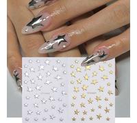 2 feuilles Autocollant d'art d'ongle avec motif d'étoile, stickers d'art d'ongle avec motif à la mode de l'année 2000 pour DIY Animal,Noël,Géométrique,Rayé,Plantes,Tout ImpriméABS