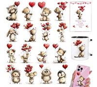 2 feuilles Autocollants de transfert par frottement mignons d'animaux, cœurs de la Saint-Valentin, amour, DIY UV DTF pour artisanat, journal de bric-à-brac, verres de tumblers, emballages de tasses à