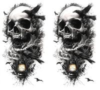 2 feuilles de tatouage temporaire tête de mort corbeau tatouage corbeau tatouage faux tatouage NAG121x2