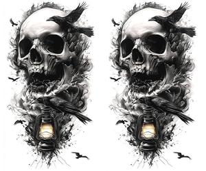 2 feuilles de tatouage temporaire tête de mort corbeau tatouage corbeau tatouage faux tatouage NAG121x2