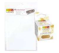 2 feuilles plastique semi-rigides à pâtisserie A4 + paillettes dorées Scrapcooking