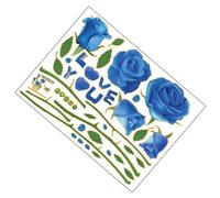 2 Feuilles Sticker Mural Décoratif Rose Bleue pour Chambre | PVC Imperméable, Réutilisable et Amovible, Pose Facile, Finition Créative, Bleu, pour Murs Intérieurs
