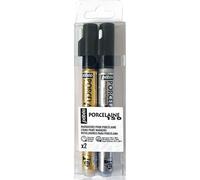 2 Feutres Pour Porcelaine - Pébéo - Porcelaine 150 - Pointe Normale 1,2mm - Or - Argent