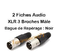 2 Fiches Audio XLR 3 Broches Mâle Bague de repérage Noir contacts à souder