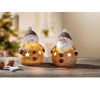 2 figurines de décoration "Bonhomme de neige & Père Noël" avec éclairage LED, décoration de Noël