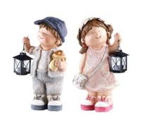 2 figurines décoratives Petit Willy et Petite Anne avec lanterne Royal Gardineer
