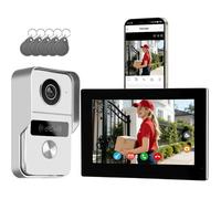 2 Fils Kit Visiophone Connecté Interphone Vidéo Sonnette Vidéo Avec Caméra Et Ecran Tactile Couleur 7"" Déverrouillage De Porte/Po