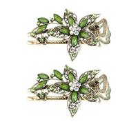 2 Fleurs Clip À Cheveux, Accessoires De Cheveux De La Mode Exquis, Pince À Cheveux En Cristal Pour Femmes, Pince À Cheveux Verts, Épingle À Cheveux Rétro Et Élée, Coiffure De Clip De Décoration