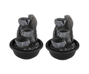 2 fontaines de table, fontaines d'intérieur, salon, LED blanc chaud, noir, à poser, H 19 cm