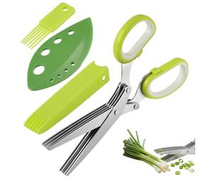 2 Forbici per Spezie, Erbe Aromatiche, Cipollina da Cucina per Verdure | Forbici per Erbe Aromatiche con Pettine per la Pulizia e Coperchio, Forbici da cucina in acciaio inossidabile a 5 lame