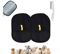 2 Gant de Retraite de Poils Animaux,Gants Réutilisables à Fibres Électrostatiques,Système de Capture des Poils, Massage Doux,Pour Canapé, Voiture & Maison (2 Gants + Peigne à puces)