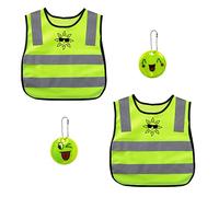 2 gilets réfléchissants haute visibilité, 2 pendentifs réfléchissants pour sacs d'école, gilet de sécurité pour enfants, gilet respirant jaune fluorescent, taille universelle pour enfants.