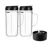 2 gobelets mélangeurs de 650 ml avec couvercles à charnière for emporter + 1 lame en croix, compatibles avec le Magic Bullet 250 W MB1001