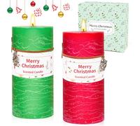 2 Grande Bougie Noel Parfumée, Set de Bougies Parfumées en Pilier, Cire Végétale Naturelle, Bougies Décoratives pour la Maison, Durée de Combustion de 72H, Cadeaux Bougies de Noël, 14,8 X 7 cm