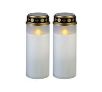 : 2 grandes lanternes funéraires avec effet flamme à piles - coloris blanc