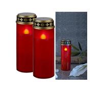 : 2 grandes lanternes funéraires avec effet flamme à piles - coloris rouge
