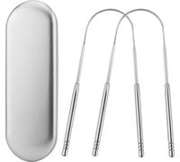 2 gratte-langue en acier inoxydable avec boîte de rangement - Kit d'hygiène buccale pour une haleine fraîche