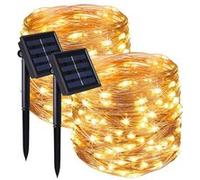 Lot de 2 guirlandes lumineuses solaires en cuivre 100 micro LED blanc chaud SKINNY SOLAR 11.90m 8 modes