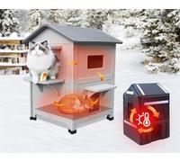 2 Histoire Maison d'extérieur pour chat avec doublure isolée, maisons d'extérieur pour chats en plastique extérieur chat abri résistant aux intempéries avec porte d'échappement
