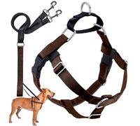 2 Hounds Design Freedom Ensemble de Harnais réglable Anti-Traction et Laisse pour Chien de Petite, Moyenne et Grande Taille, pour Promenade Facile et contrôle Confortable, 1,6 cm, S-M, Marron