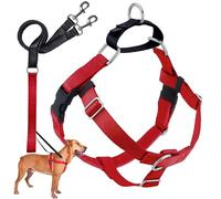 2 Hounds Motif Liberté Harnais sans-Tirer Harnais avec Laisse pour Chien, Large, 2,5 cm de Large, Rouge
