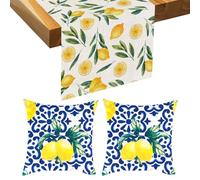 2 housses de coussin, 1 nappe, housse de coussin d'extérieur imperméable, housse de coussin d'extérieur bleue, housse de coussin citron, housse de coussin d'extérieur imperméable, coussin d'extérieur