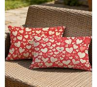 2 Housses de Coussin de Jardin 40x70 cm,Texture Lin Haut de Gamme Coussin Extérieur Imperméable Rouge,Amour Résistant aux UV Housse de Coussin Décorative pour Mobilier de Jardin,Patio,Canapé M-P86