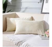 2 housses de coussin en velours côtelé, housse de coussin décorative, housse de coussin de canapé (Beige 30 X 50 Cm)