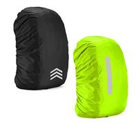 2 Housses de Sac à Dos réfléchissantes, Housse de Pluie élastique avec Bandes réfléchissantes, Housse de Pluie pour Sac d'école, adaptée au Camping en Plein air et à la randonnée. (Noir, Vert Fluo)