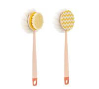 2-in-1 Bath Scrubber & Back Brush,14” Long Handle MeshSponge for Skin Exfoliating Bath, Massage Bristles Suitable, Men and Women (Pink)