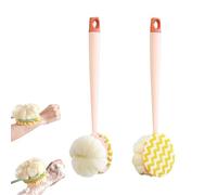 2-in-1 Bath Scrubber & Back Brush, Double-Side Body Scrubber, Double Sided Bath Brush, Extra Long Handle, Soft Bristles, Multi Scrubbing and Bathing Baths Scrubbers for Body (Pink)