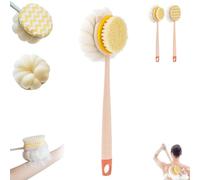 2-in-1 Bath Scrubber & Back Brush, Double Sided Bath Brush, Anti Slip Long Handle BathBrushwith Stiff and Soft Bristles, Exfoliating Shower Ball, Back Scrubber Body Shower BrushWet or Dry (Pink-A)