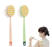2-in-1 Bath Scrubber & Back Brush-Extra Long Handle,4-Inch Long-Handled Back Cleaning Bath Brush, Bristles, Exfoliating Shower Ball, Double-Sided Deep Cleaning, Wet or Dry (Pink+Green,Fabric Version)