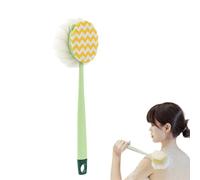 2-in-1 Bath Scrubber & Back Brush-Extra Long Handle,4-Inch Long-Handled Back Cleaning Bath Brush, Bristles, Exfoliating Shower Ball, Double-Sided Deep Cleaning, Wet or Dry (Green,Fabric Version)