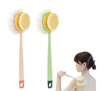 2-in-1 Bath Scrubber & Back Brush-Extra Long Handle,4-Inch Long-Handled Back Cleaning Bath Brush, Bristles, Exfoliating Shower Ball, Double-Sided Deep Cleaning, Wet or Dry (Pink+Green,Bristle Version)
