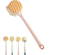 2-in-1 Bath Scrubber & Back Brush-Extra Long Handle, back scrubber for shower, Portable Shower Back Brush, Double-Sided Deep Cleaning, Wet or Dry (A)