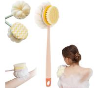 2-in-1 Bath Scrubber & Back Brush Extra Long Handle, Portable Anti-Slip Long Handle Bath Brush with Stiff and Soft Bristles