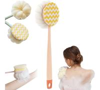 2-in-1 Bath Scrubber & Back Brush Extra Long Handle, Portable Anti-Slip Long Handle Bath Brush with Stiff and Soft Bristles
