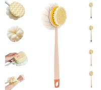 2-in-1 Bath Scrubber & Back Brush, Extra Long Handle Shower Brush, Double Sided Bath Brushs, Portable Back Scrubbers for Shower, Wet or Dry, Soft Bristles (pink a)