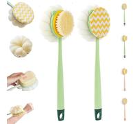 2-in-1 Bath Scrubber & Back Brush, Extra Long Handle Shower Brush, Double Sided Bath Brushs, Portable Back Scrubbers for Shower, Wet or Dry, Soft Bristles (green mix)