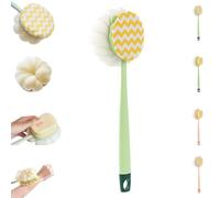 2-in-1 Bath Scrubber & Back Brush, Extra Long Handle Shower Brush, Double Sided Bath Brushs, Portable Back Scrubbers for Shower, Wet or Dry, Soft Bristles (green b)