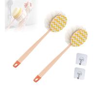 2-in-1 Bath Scrubber & Back Brush, Extra Long Handle, Shower Brush with Bath Balls and Bristles, Exfoliating Shower Ball, Double Sided Bath Brush, Soft Bristles, Wet or Dry (2pcs-A1+A2)