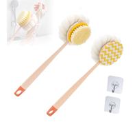 2-in-1 Bath Scrubber & Back Brush, Extra Long Handle, Shower Brush with Bath Balls and Bristles, Exfoliating Shower Ball, Double Sided Bath Brush, Soft Bristles, Wet or Dry (2pcs-B1)