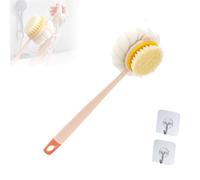 2-in-1 Bath Scrubber & Back Brush, Extra Long Handle, Shower Brush with Bath Balls and Bristles, Exfoliating Shower Ball, Double Sided Bath Brush, Soft Bristles, Wet or Dry (Pink-A)