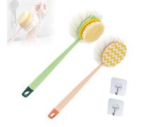 2-in-1 Bath Scrubber & Back Brush, Extra Long Handle, Shower Brush with Bath Balls and Bristles, Exfoliating Shower Ball, Double Sided Bath Brush, Soft Bristles, Wet or Dry (2pcs-A2)