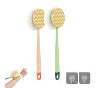 2-In-1 Bath Scrubber & Back Brush - Extra Long Handle, Soft Bristles, Exfoliating Shower Ball, Back Scrubber for Shower, Wet or Dry (2pcs)
