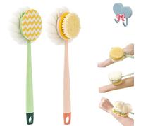 2-in-1 Bath Scrubber & Back Brush - Extra Long Handle, Soft Bristles, Exfoliating Shower Ball, Body Exfoliator for Bath or Dry Brush (B Set)